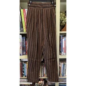 Baldanza Women's Brown Black Striped Linen Cotton Pant 6 8 Small Vintage Tapered